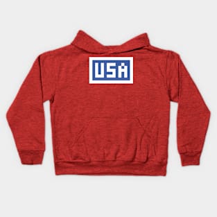 Pixel USA on Blue with a White Border Kids Hoodie